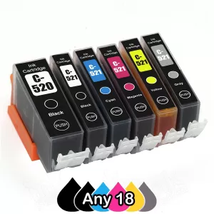 Any 18 Canon PGI-520, CLI-521BK,CMY,GY Compatible Inkjet (with Chip)