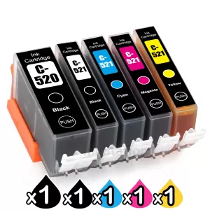 5-Pack Canon PGI-520, CLI-521 Compatible Inkjet (with Chip) [1BK,1PBK,1C,1M,1Y]