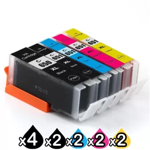 12 Pack Canon PGI-650XL CLI-651XL Compatible High Yield Inkjet Cartridges [4BK,2PBK,2C,2M,2Y]