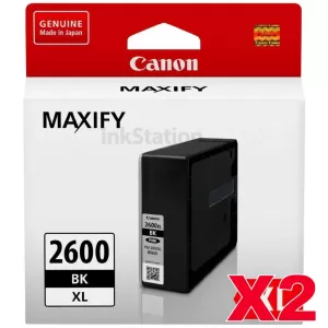 2 x Canon PGI-2600XLBK Genuine Black High Yield Ink Cartridge - 2,500 pages