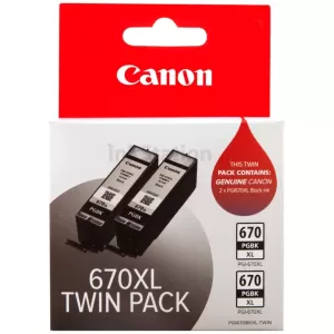 Genuine Canon PGI-670XLBK Black High Yield Inkjet Cartridge Twin Pack [2BK]
