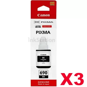 3 x Genuine Canon GI690BK Black Ink Bottle