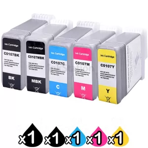 5 Pack Compatible Canon PFI-107 Ink Cartridge Combo [1BK,1MBK,1C,1M,1Y]