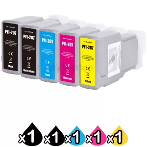 5 Pack Compatible Canon PFI-207 Ink Tank Combo [1BK,1MBK,1C,1M,1Y]
