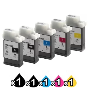 5 Pack Compatible Canon PFI-120 Ink Cartridge Combo [BK+MBK+C+M+Y]
