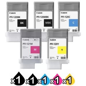 5 Pack Genuine Canon PFI-120 / PFI-121 Ink Cartridge Combo [BK+MBK+C+M+Y]