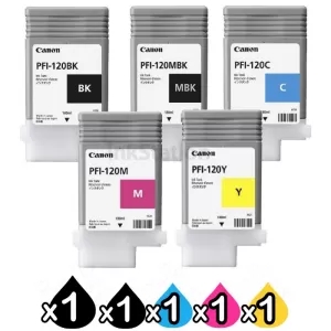 5 Pack Genuine Canon PFI-120 Ink Cartridge Combo [BK+MBK+C+M+Y]