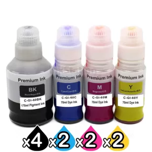 10-Pack Compatible Canon GI60 Ink Bottle [4BK,2C,2M,2Y]