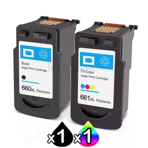 2-Pack Canon PG-660XL CL-661XL Compatible High Yield Ink Cartridges Combo [1Black + 1Colour]