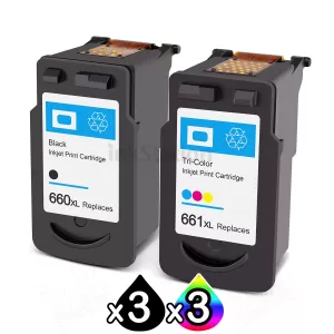 6-Pack Canon PG-660XL CL-661XL Compatible High Yield Ink Cartridges Combo [3Black + 3Colour]