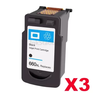 3 x Canon PG-660XL Compatible Black High Yield Ink Cartridge - 400 pages