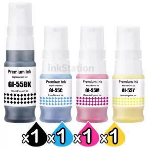 4-Pack Compatible Canon GI-55 Ink Bottle Combo [1BK,1C,1M,1Y]