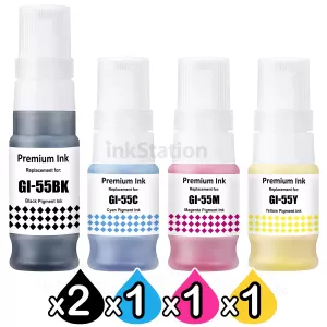 5-Pack Compatible Canon GI-55 Ink Bottle Combo [2BK,1C,1M,1Y]