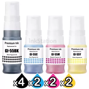 10-Pack Compatible Canon GI-55 Ink Bottle Combo [4BK,2C,2M,2Y]
