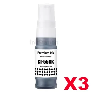 3 x Compatible Canon GI-55BK Black Ink Bottle - 3,000 pages