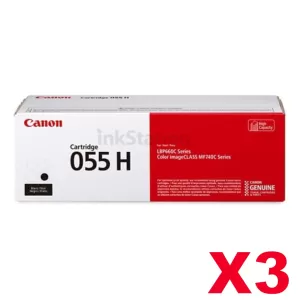 3 x Canon CART-055HB Black High Yield Genuine Toner Cartridge - 7,600 pages