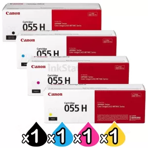4 Pack Canon CART-055H High Yield Genuine Toner Cartridge Combo [1BK, 1C, 1M, 1Y]