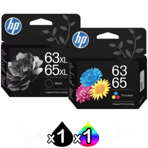 2 Pack HP 63XL/65XL Black + 63/65 Tri-Colour Genuine Inkjet Cartridges Combo B7RT5AA + B7RT2AA [1BK,1CL]