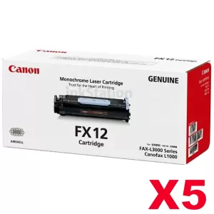 5 x Canon FX-12 Black Genuine Toner Cartridge - 4,500 page