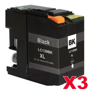 3 x Compatible Brother LC-139XLBK Black Ink Cartridge - 2,400 pages