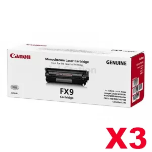 3 x Canon FX-9 Black Genuine Toner Cartridge - 2,000 pages