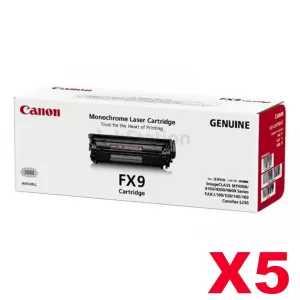 5 x Canon FX-9 Black Genuine Toner Cartridge - 2,000 pages