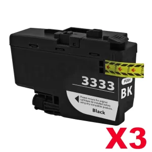 3 x Compatible Brother LC-3333BK High Yield Black Ink Cartridge - 3,000 pages