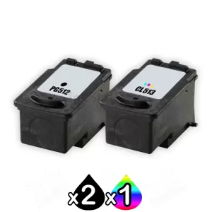 3 Pack Canon PG-512 CL-513 Compatible High Yield Value Pack [2BK,1C]