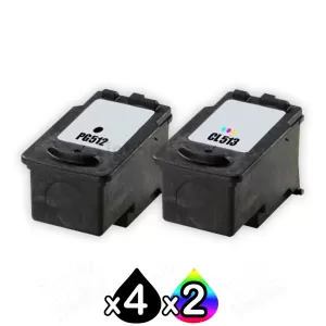 6 Pack Canon PG-512 CL-513 Compatible High Yield Value Pack [4BK,2C]