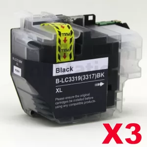 3 x Compatible Brother LC-3319XLBK Black Ink Cartridges - 3,000 pages (High Yield of Brother LC-3317 BK)