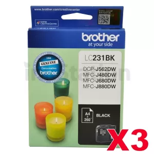 3 x Genuine Brother LC-231 Black Ink Cartridge - 260 Pages