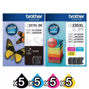 20 Pack Genuine Brother LC-237XL BK + LC-235XL CL 3PK High Yield Ink Combo [5BK,5C,5M,5Y]