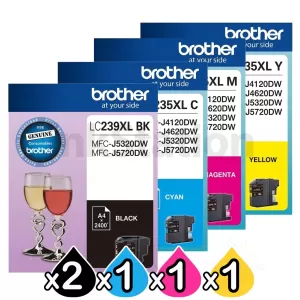 5 Pack Genuine Brother LC-239XL/LC-235XL High Yield Ink Combo [2BK,1C,1M,1Y]