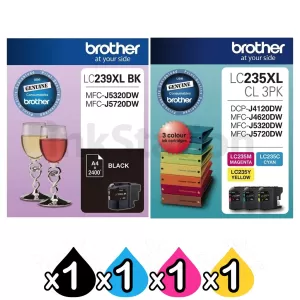 4 Pack Genuine Brother LC-239XL BK + LC-235XL CL 3PK High Yield Ink Combo [1BK,1C,1M,1Y]