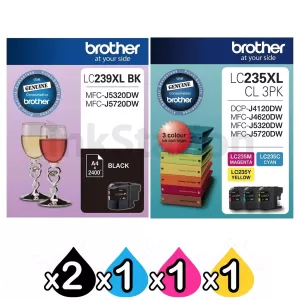 5 Pack Genuine Brother LC-239XL BK + LC-235XL CL 3PK High Yield Ink Combo [2BK,1C,1M,1Y]