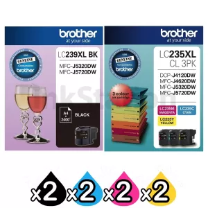8 Pack Genuine Brother LC-239XL BK + LC-235XL CL 3PK High Yield Ink Combo [2BK,2C,2M,2Y]