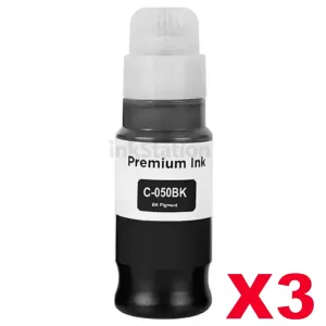 3 x Compatible Canon PFI-050BK Black Ink Bottle 70ml