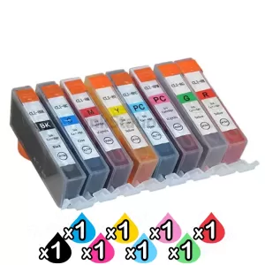 8-Pack Canon CLI-8BK/C/M/Y/PC/PM/G/R  Compatible Inkjet (with Chip) [1PBK,1C,1M,1Y,1PC,1PM,1G,1R]