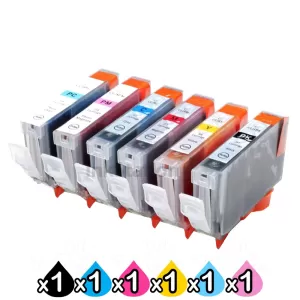 6-Pack Canon CLI-8BK/C/M/Y/PC/PM Compatible Inkjet (with Chip) [1PBK,1C,1M,1Y,1PC,1PM]