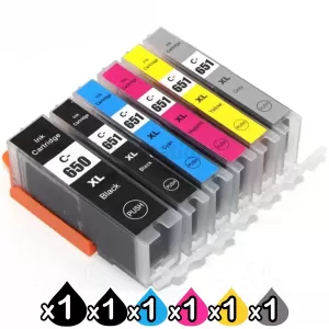 6 Pack Canon PGI-650XL CLI-651XL Compatible High Yield Inkjet Cartridges [1BK,1PBK,1C,1M,1Y,1GY]