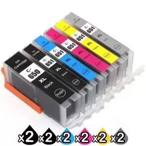 12 Pack Canon PGI-650XL CLI-651XL Compatible High Yield Inkjet Cartridges [2BK,2PBK,2C,2M,2Y,2GY]