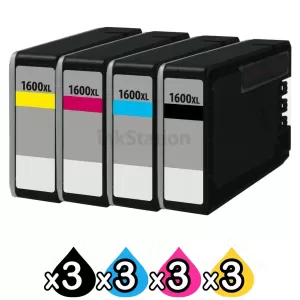 12 Pack Canon PGI-1600XL Compatible High Yield Ink Cartridge [3BK,3C,3M,3Y]