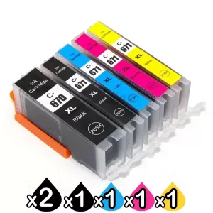 6 Pack Compatible Canon PGI-670XL, CLI-671XL Inkjet Combo [2BK,1PBK,1C,1M,1Y]
