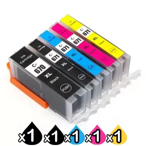 5 Pack Compatible Canon PGI-670XL, CLI-671XL Inkjet Combo [1BK,1PBK,1C,1M,1Y]