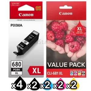 Canon 4 x PGI-680XL + 2 x (CLI-681XL Value Pack) High Yield Genuine Inkjet Cartridges Combo [4BK,2PBK,2C,2M,2Y]
