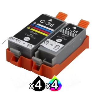 8 Pack Canon PGI-35BK CLI-36C Compatible InkJet Cartridges Combo [4BK,4C]