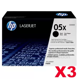 3 x HP CE505X (05X)  Genuine Black High Yield Toner Cartridge - 6,500 Pages