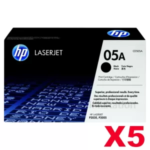 5 x HP CE505A (05A) Genuine Black Toner Cartridge - 2,300 Pages