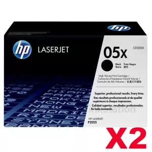 2 x HP CE505X (05X)  Genuine Black High Yield Toner Cartridge - 6,500 Pages