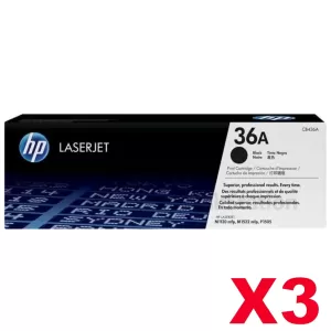 3 x HP CB436A (36A) Genuine Black Toner Cartridge - 2,000 Pages